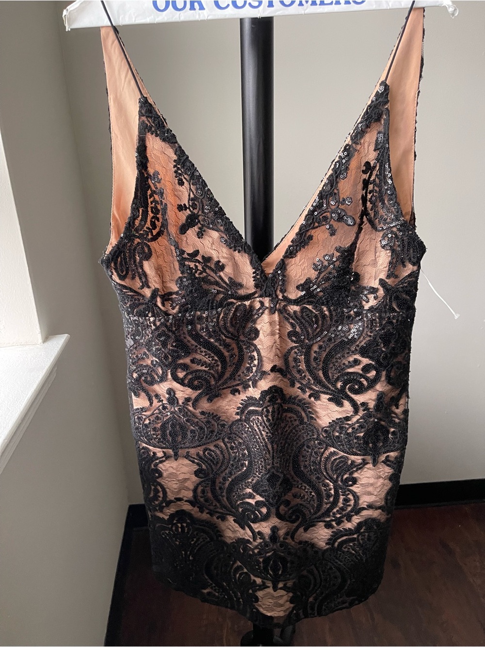 Free People Night Shimmers Mini Dress Black lace overlay Size 10 - Picture 6 of 13